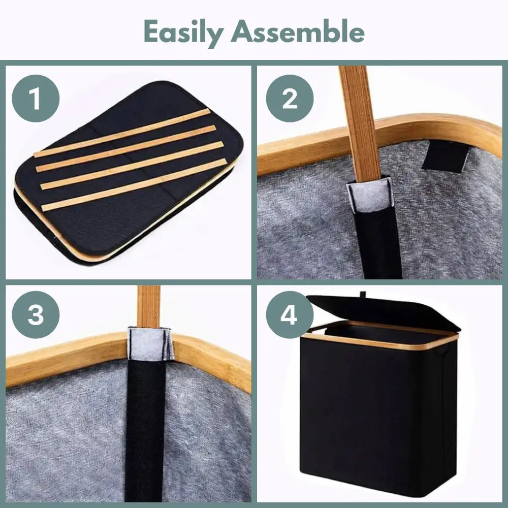 GOMINIMO Folding Bamboo & Canvas Laundry Hamper with Single Lid (Black)GO-LB-116-SJ - Home & Garden > Laundry & Cleaning