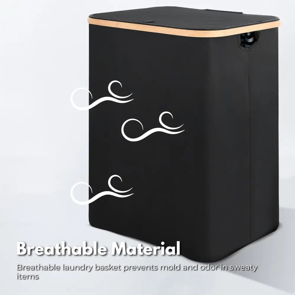 GOMINIMO Folding Bamboo & Canvas Laundry Hamper with Single Lid (Black)GO-LB-116-SJ - Home & Garden > Laundry & Cleaning