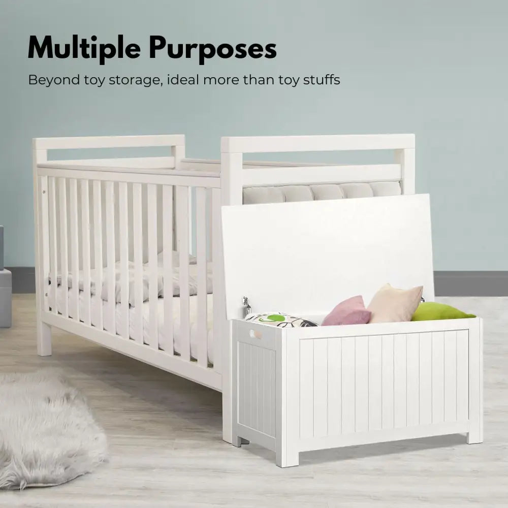 GOMINIMO Kids Toy Storage Box with Lid and Air Gap Handle (White) GO-SBO-100-LR - Baby & Kids > Kid’s Furniture