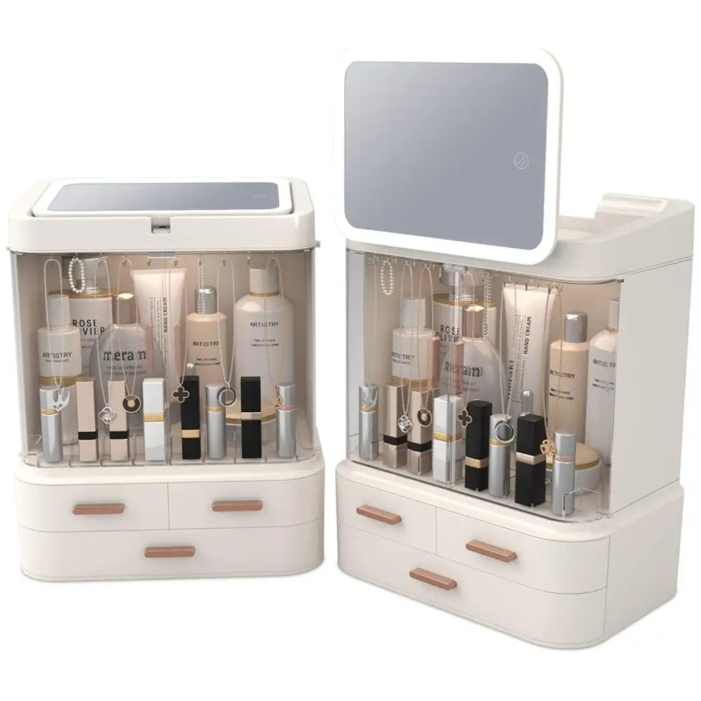 GOMINIMO LED Makeup Organizer with LED Makeup Mirror (White) - Health & Beauty > Makeup > Makeup Mirrors