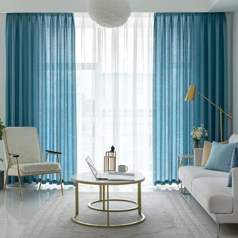 GOMINIMO Natural Linen Blended Curtains (Set of 2 W132cm x D274cm Dark Blue) GO-CNB-110-MM - Home & Garden > Decor