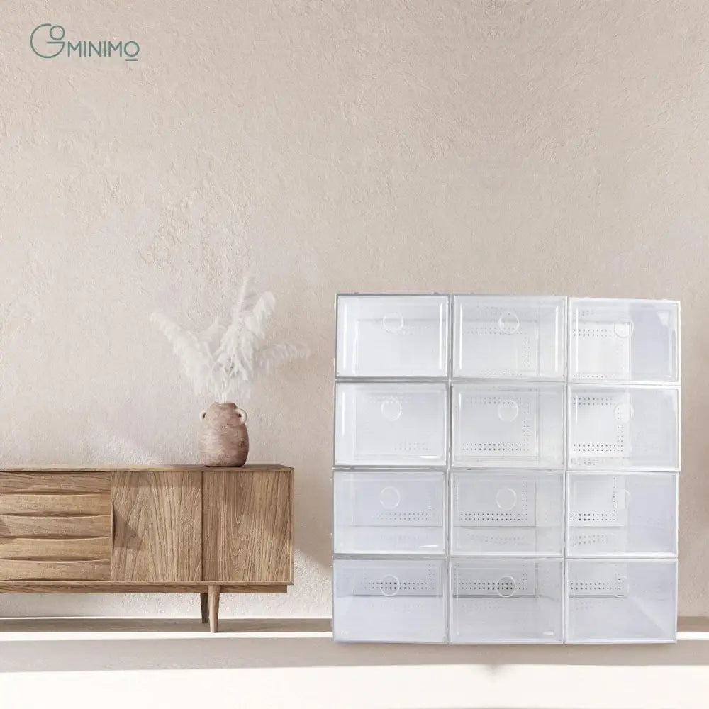 GOMINIMO Plastic Shoe Box 12 PCS Large Size (White) GO-SB-111-TD - Home & Garden > Storage