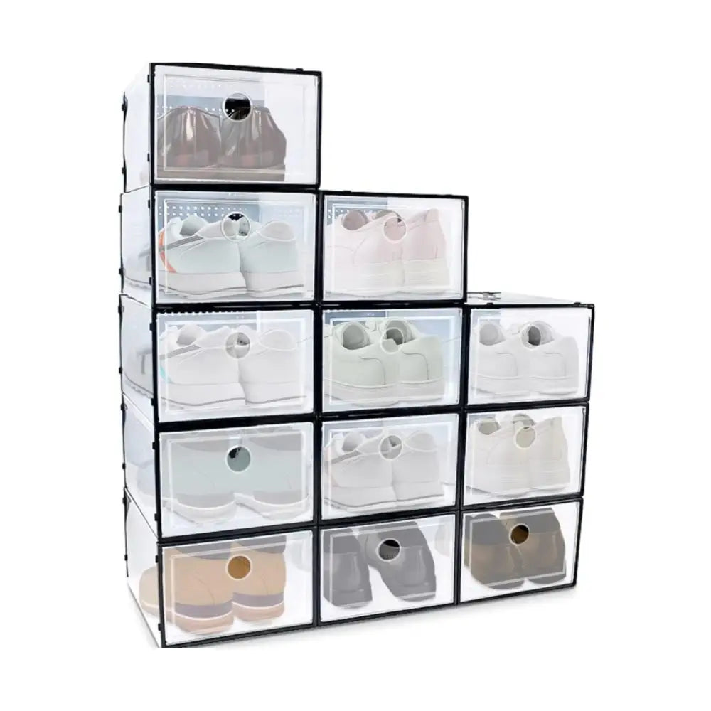 GOMINIMO Plastic Shoe Box 12PCS Medium Size (Black) GO-SB-108-TD - Home & Garden > Storage