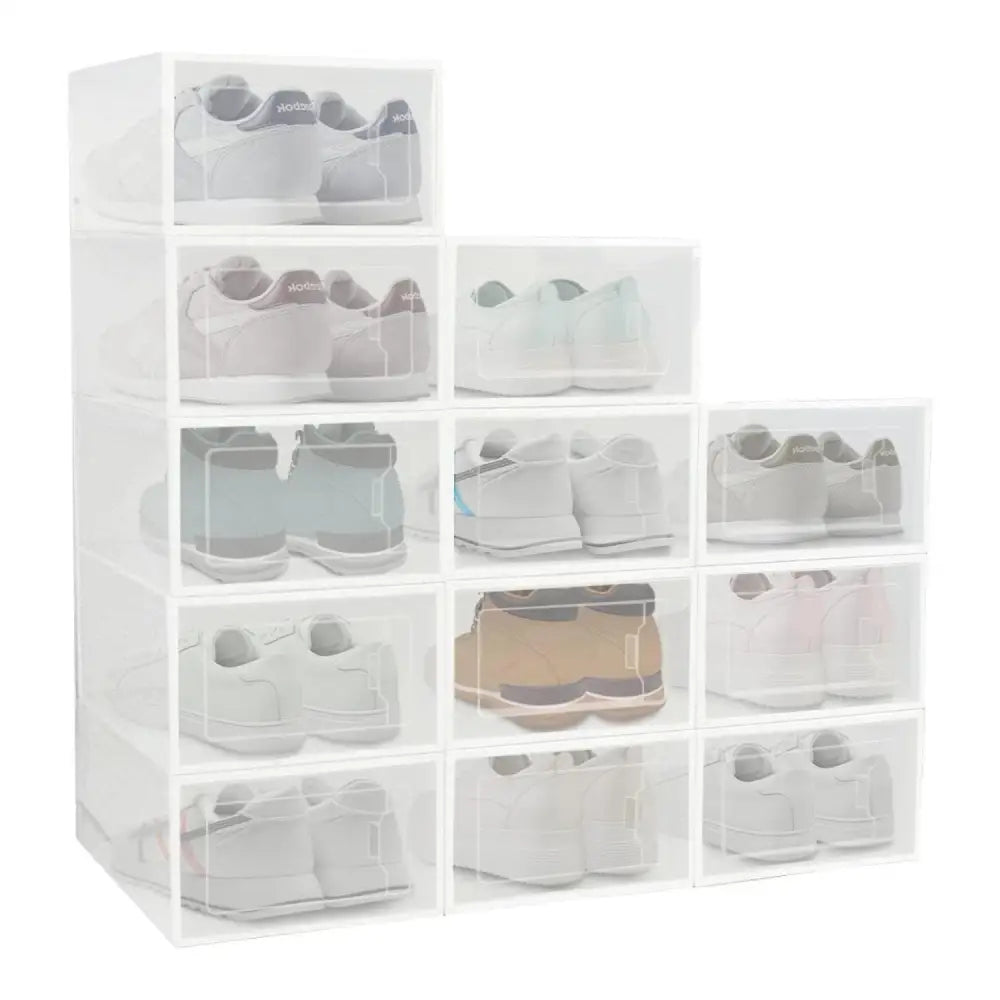 GOMINIMO Plastic Shoe Box 12PCS Medium Size (White) GO-SB-107-TD - Home & Garden > Storage