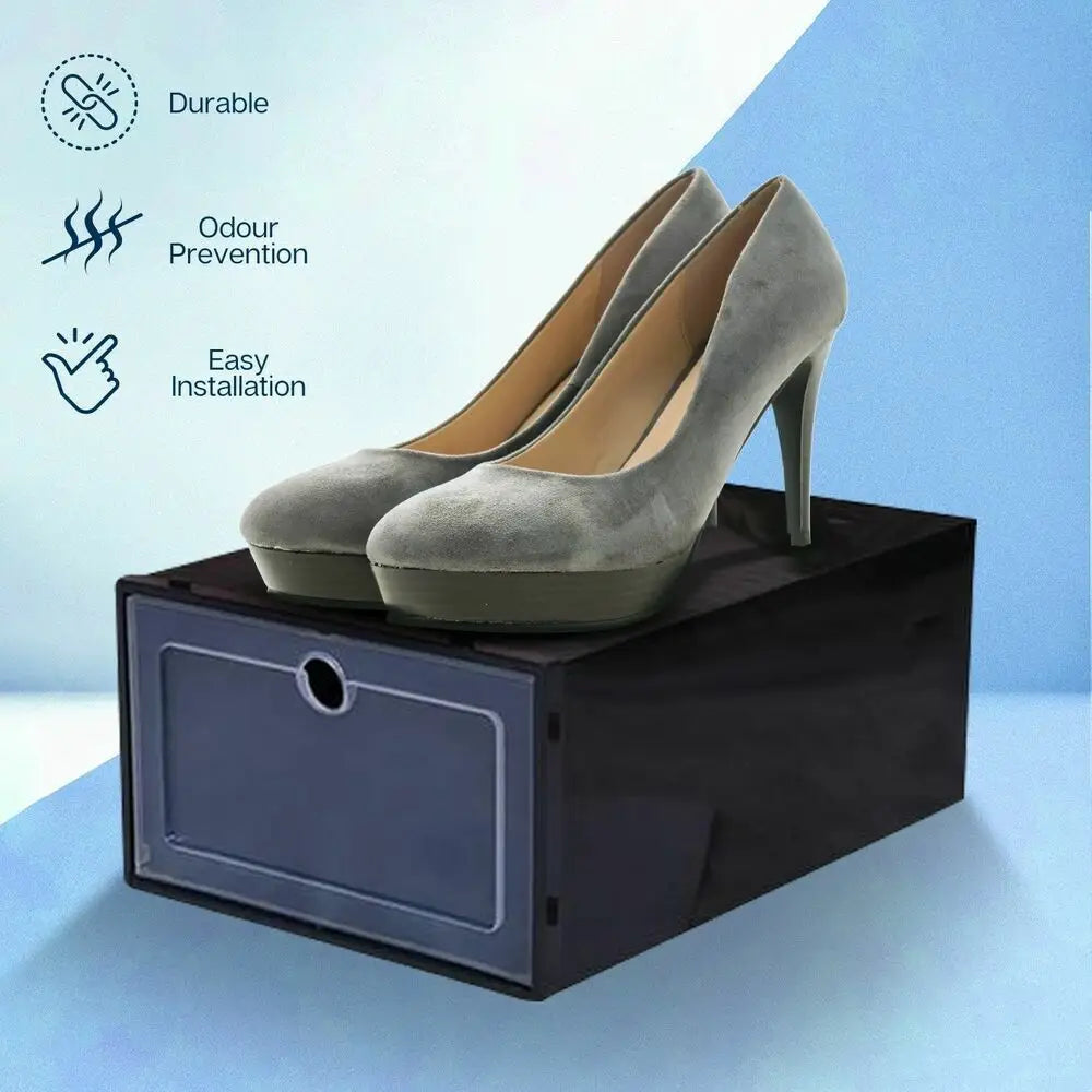 GOMINIMO Plastic Shoe Box 24 PCS Black GO-SB-105-QX - Home & Garden > Storage