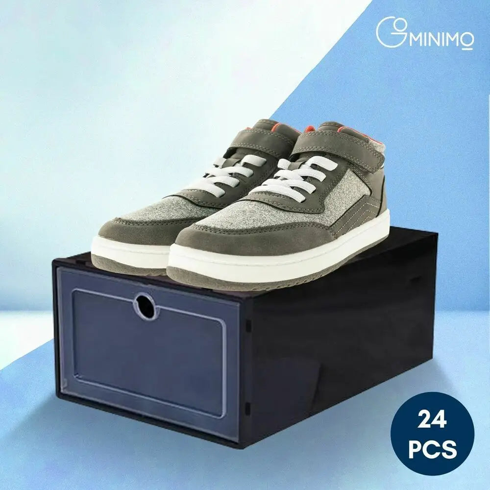 GOMINIMO Plastic Shoe Box 24 PCS Black GO-SB-105-QX - Home & Garden > Storage