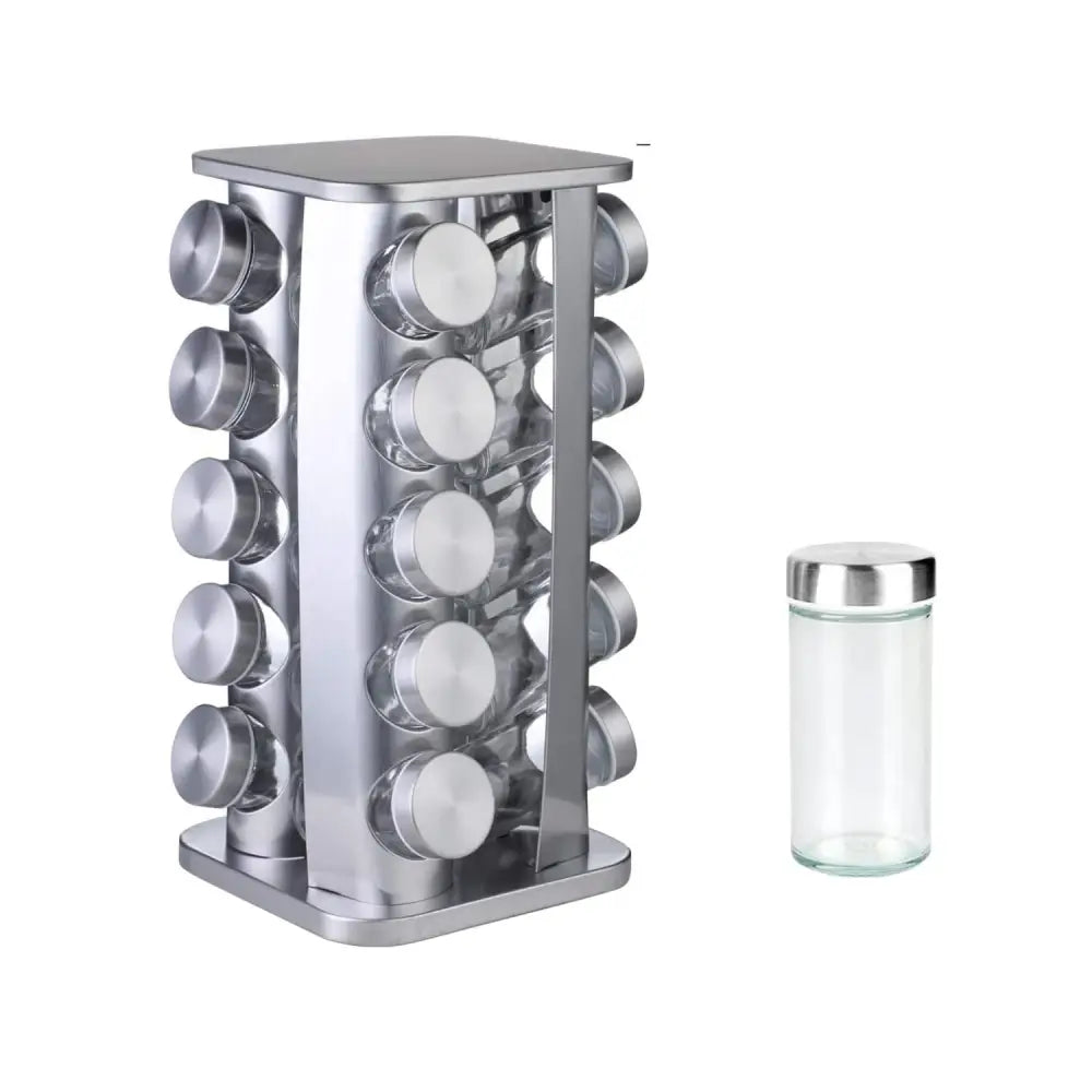 Gominimo Quadrate Rotating Spice Rack Organizer (20 Jars) with Label Sticker and Silicone Funnel - Home & Garden >