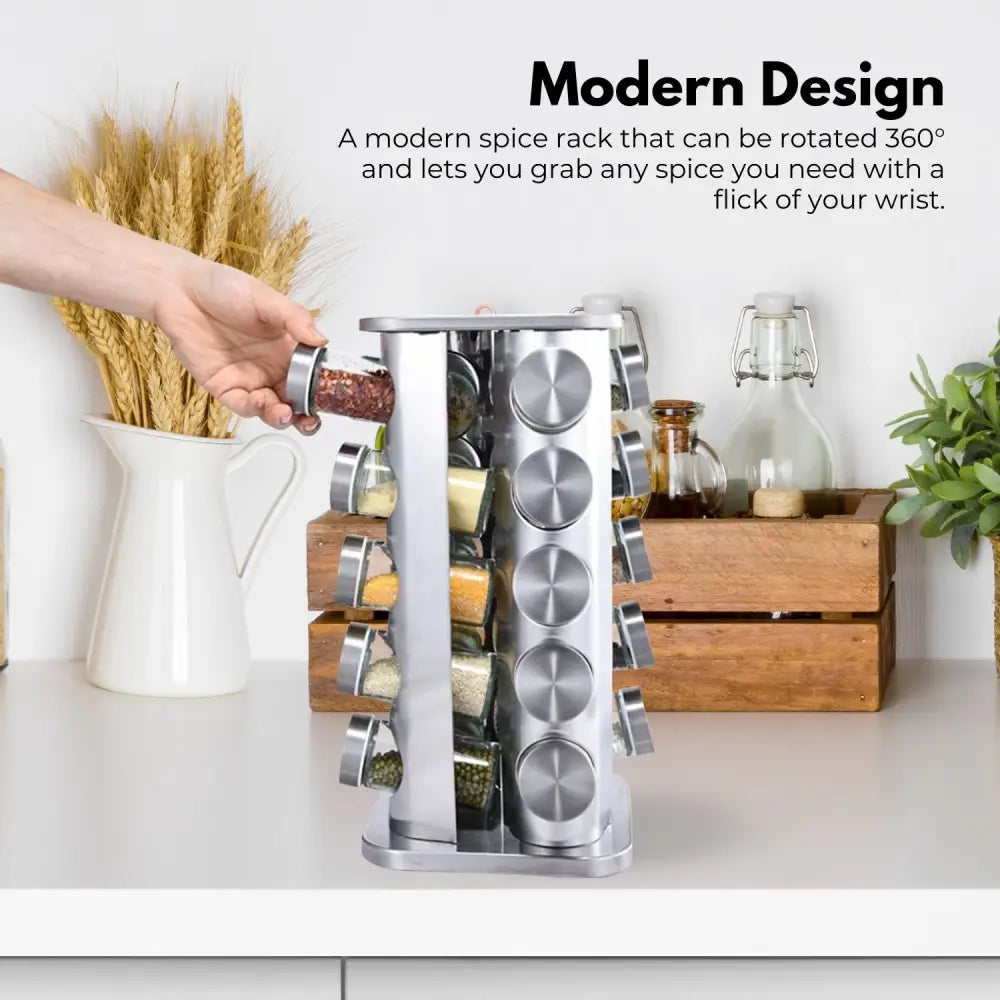 Gominimo Quadrate Rotating Spice Rack Organizer (20 Jars) with Label Sticker and Silicone Funnel - Home & Garden >