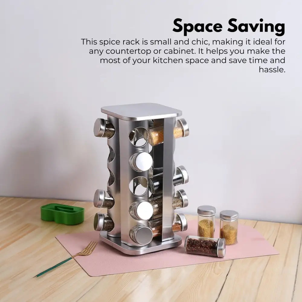 Gominimo Quadrate Rotating Spice Rack Organizer (20 Jars) with Label Sticker and Silicone Funnel - Home & Garden >