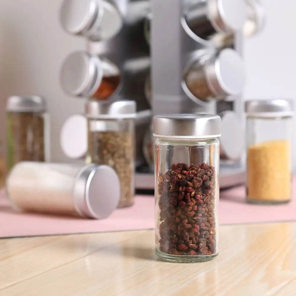 Gominimo Quadrate Rotating Spice Rack Organizer (20 Jars) with Label Sticker and Silicone Funnel - Home & Garden >