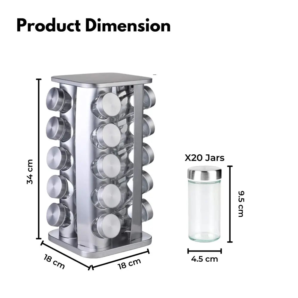Gominimo Quadrate Rotating Spice Rack Organizer (20 Jars) with Label Sticker and Silicone Funnel - Home & Garden >
