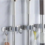 GOMINIMO Stainless Steel Broom Mop Holder Wall Mount with 3 Racks 4 Hooks (Grey) - Home & Garden > Bathroom Accessories