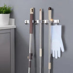 GOMINIMO Stainless Steel Broom Mop Holder Wall Mount with 3 Racks 4 Hooks (Grey) - Home & Garden > Bathroom Accessories