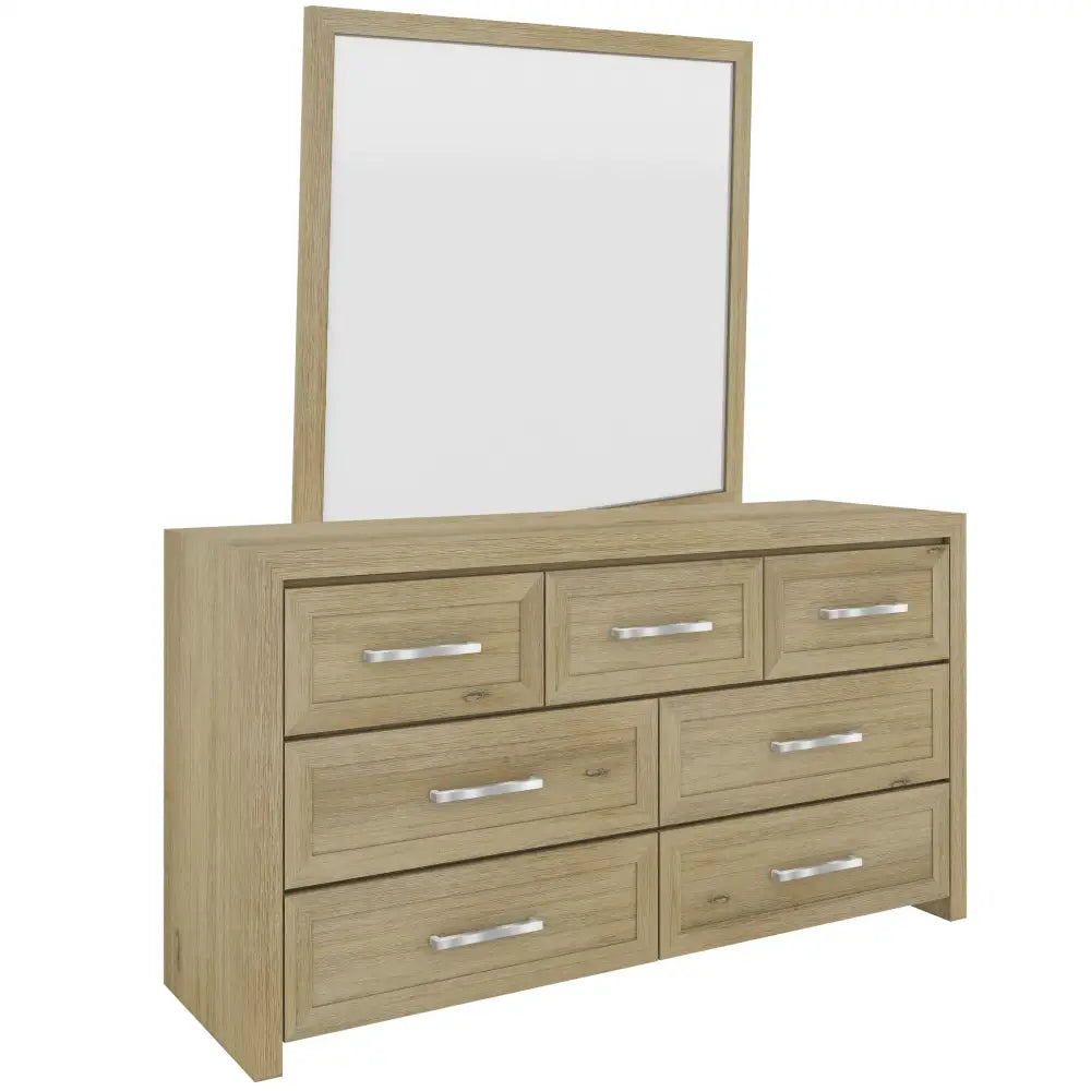 Gracelyn Dresser Mirror 7 Chest of Drawers Solid Wood Bedroom - Smoke - Furniture > Bedroom