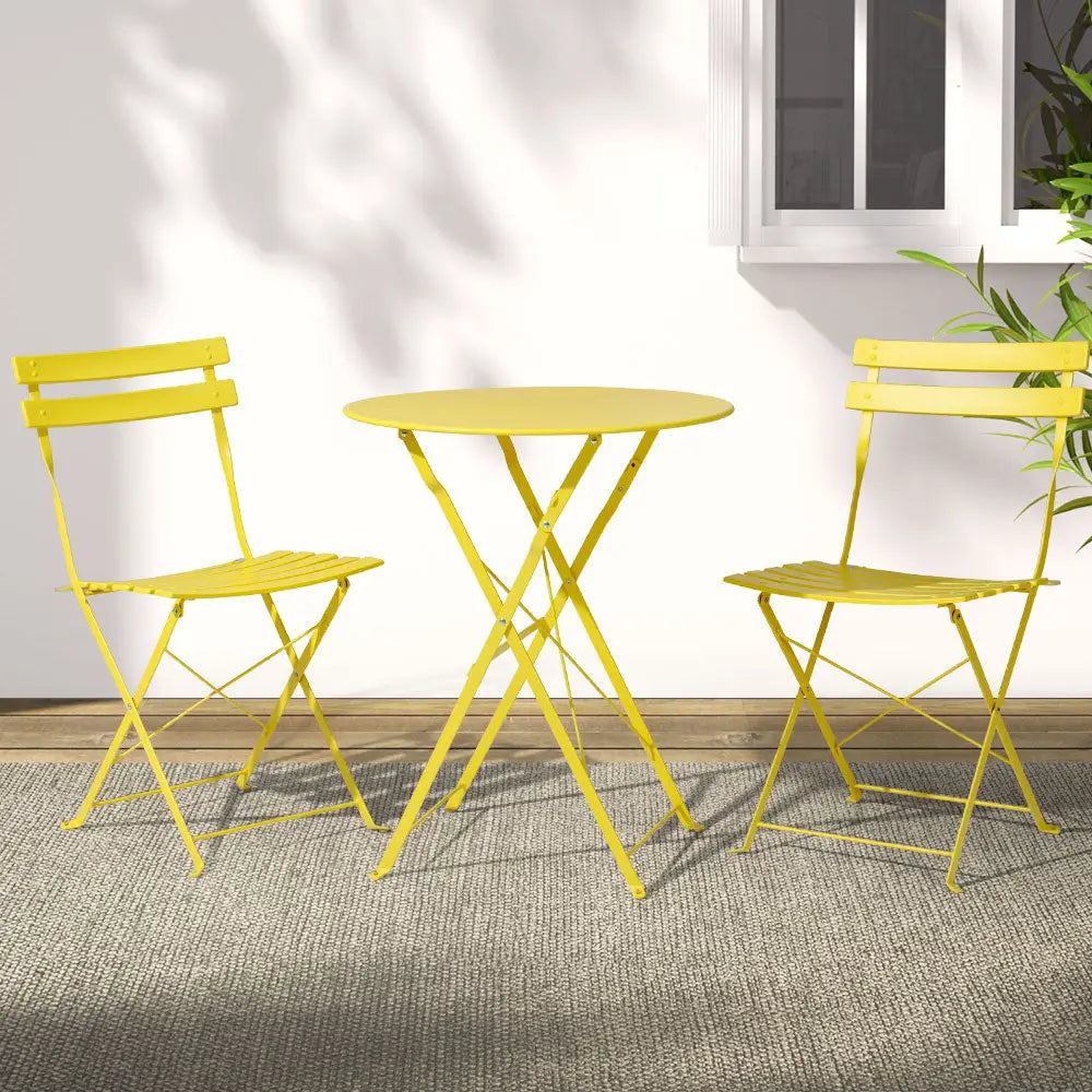 Gradeon 3PC Outdoor Bistro Set Steel Table and Chairs Patio Furniture Yellow - Furniture > Outdoor