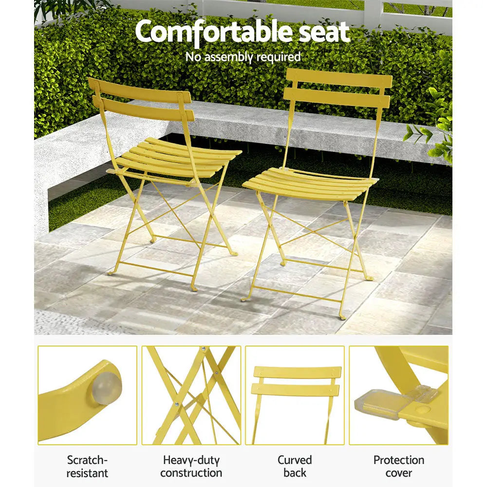 Gradeon 3PC Outdoor Bistro Set Steel Table and Chairs Patio Furniture Yellow - Furniture > Outdoor