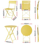 Gradeon 3PC Outdoor Bistro Set Steel Table and Chairs Patio Furniture Yellow - Furniture > Outdoor