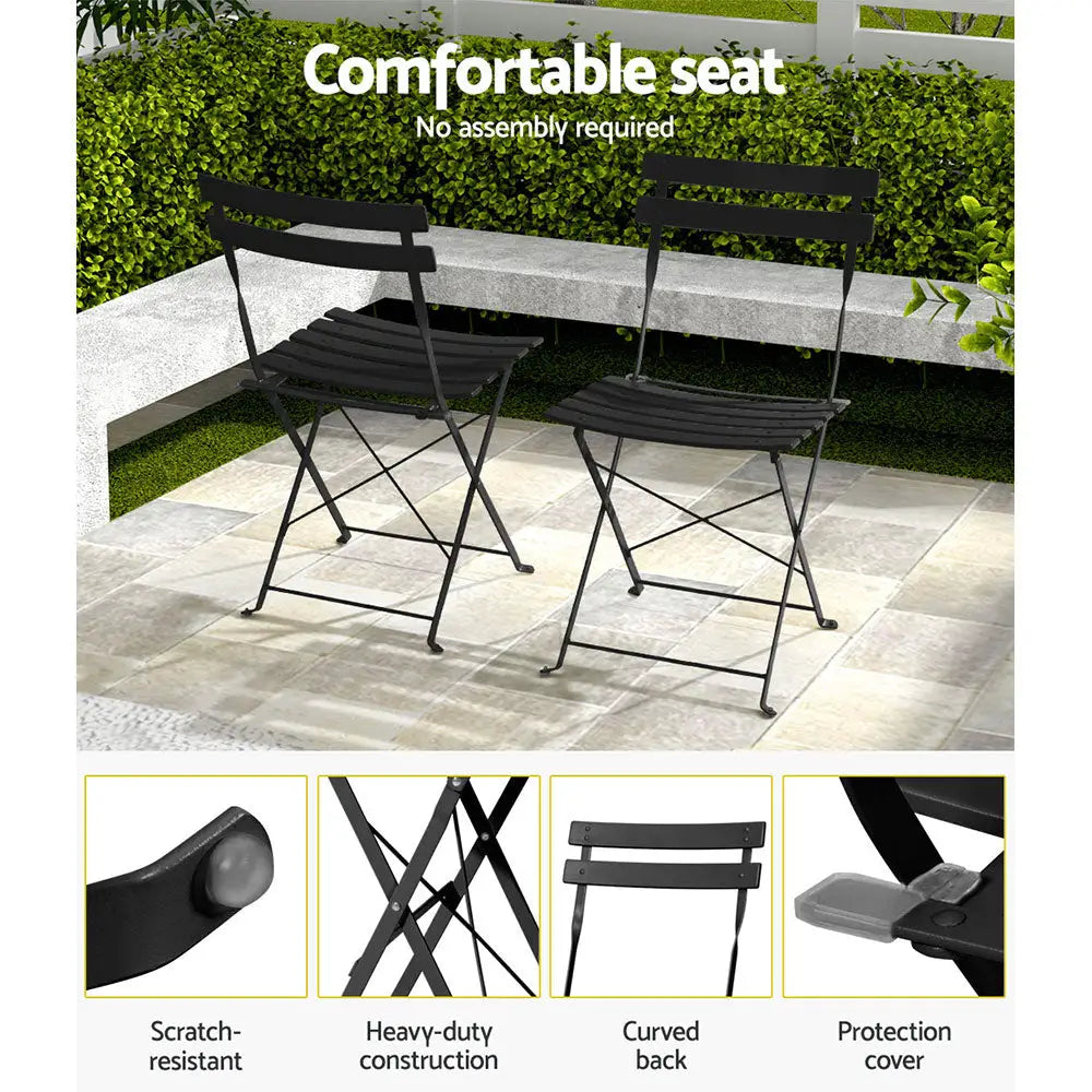 Gradeon 3PC Outdoor Bistro Set Steel Table and Chairs Patio Furniture Black - Furniture > Outdoor