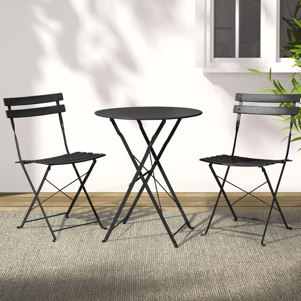 Gradeon 3PC Outdoor Bistro Set Steel Table and Chairs Patio Furniture Black - Furniture > Outdoor