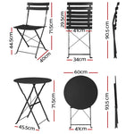 Gradeon 3PC Outdoor Bistro Set Steel Table and Chairs Patio Furniture Black - Furniture > Outdoor