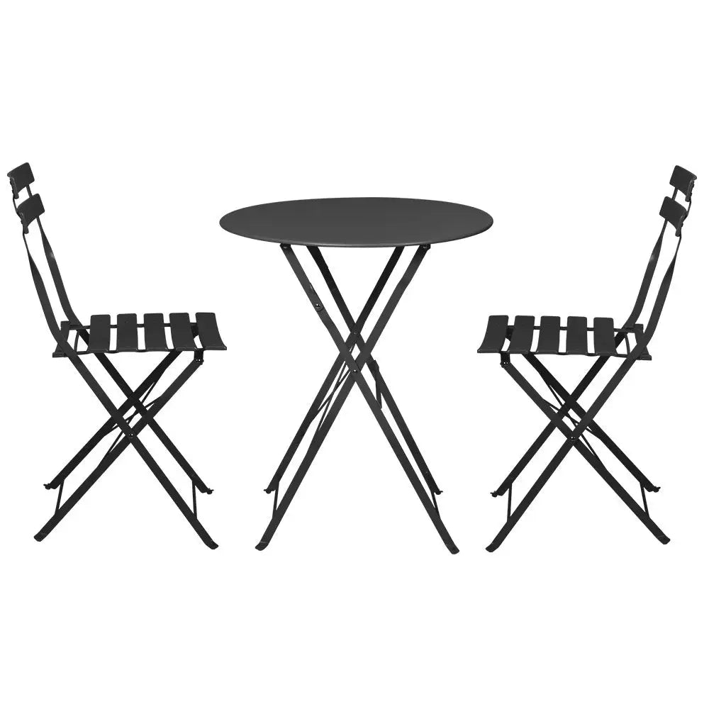 Gradeon 3PC Outdoor Bistro Set Steel Table and Chairs Patio Furniture Black - Furniture > Outdoor