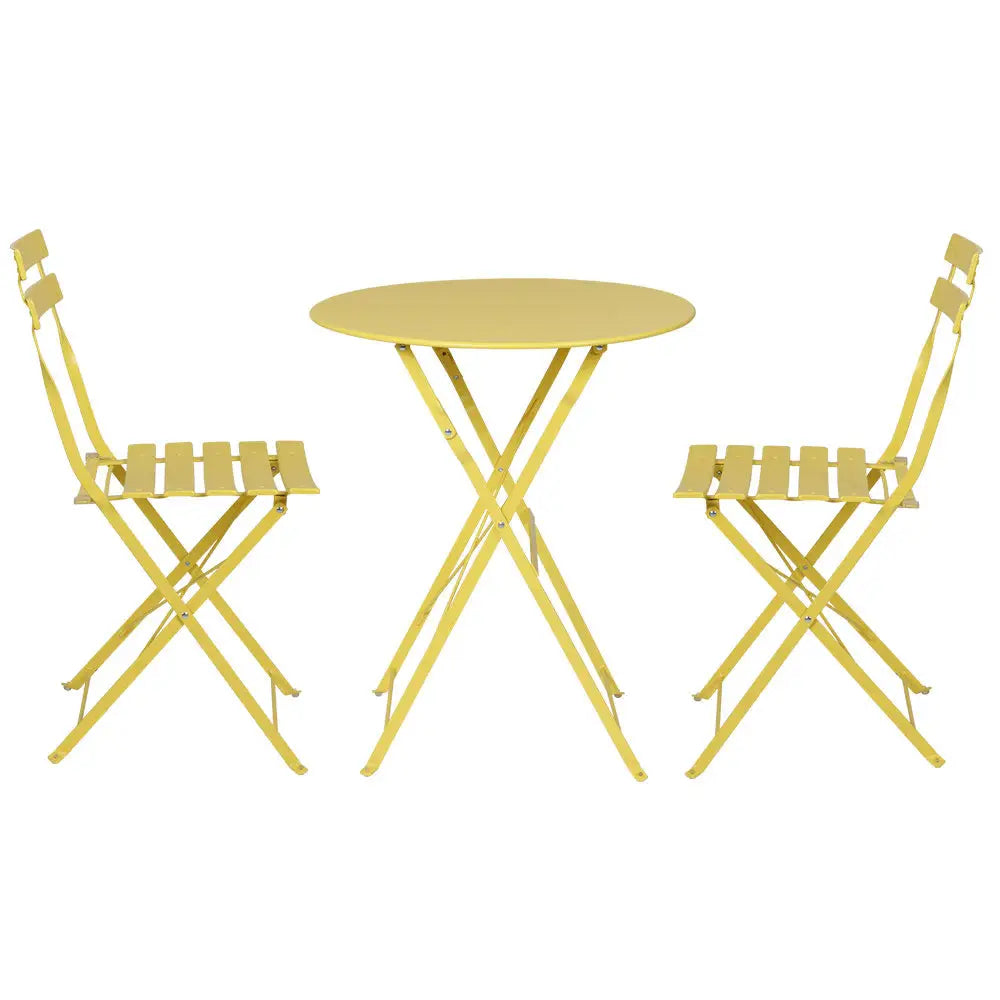 Gradeon 3PC Outdoor Bistro Set Steel Table and Chairs Patio Furniture Yellow - Furniture > Outdoor