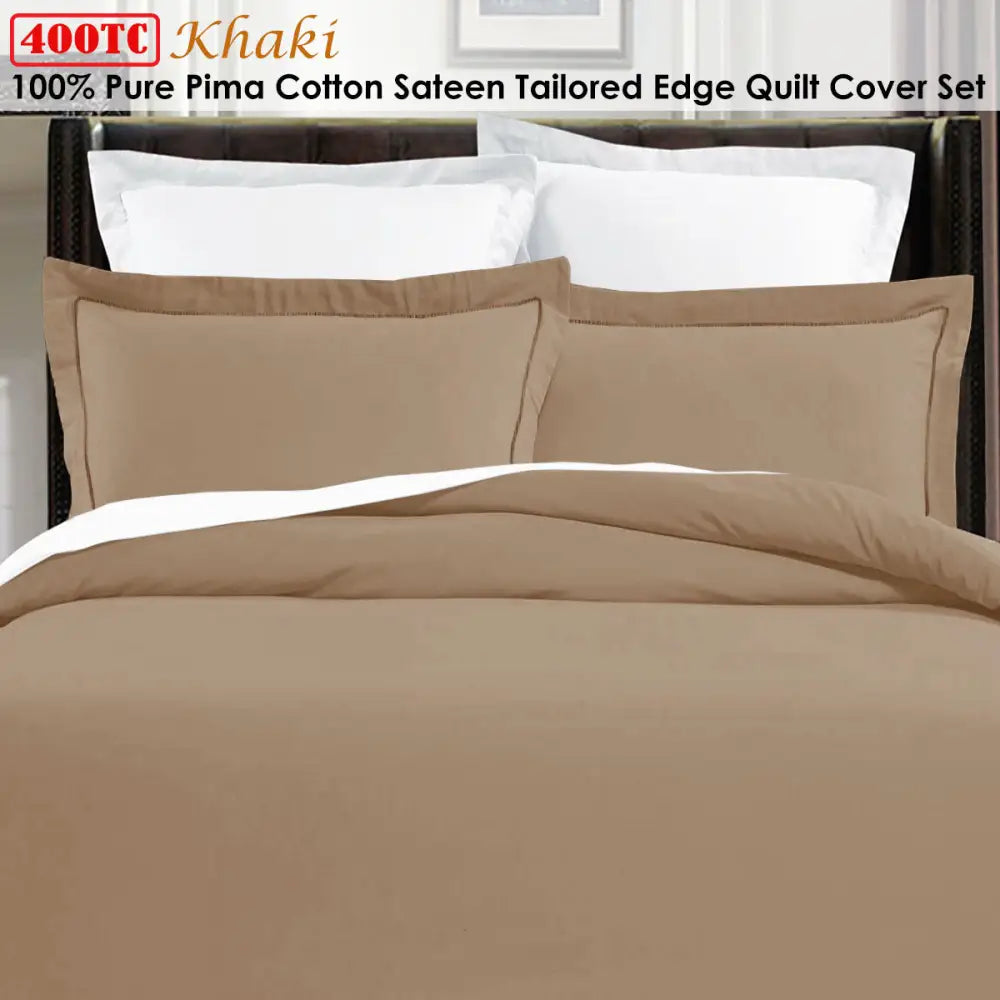 Grand Aterlier Pima Cotton Khaki Quilt Cover Set King - Home & Garden > Bedding > Duvet Covers