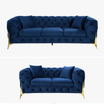 Grand Tufted Lounge - Blue Velvet - Gold Legs - Furniture > Sofas