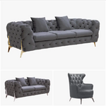 Grand Tufted Lounge - Dark Grey Velvet - Gold Legs - Furniture > Sofas