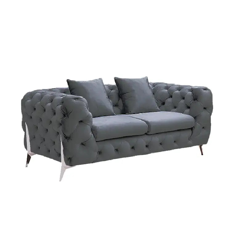 Grand Tufted Lounge - Dark Grey Velvet - Silver Legs - Furniture > Sofas