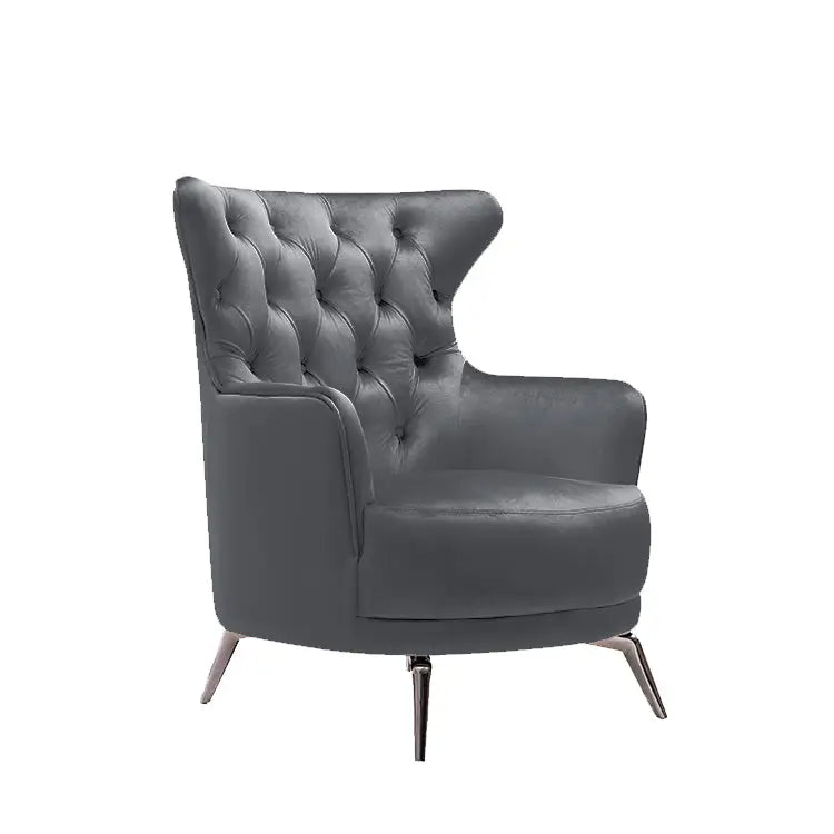 Grand Tufted Lounge - Dark Grey Velvet - Silver Legs - Furniture > Sofas
