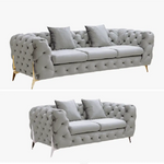 Grand Tufted Lounge - Light Grey Velvet - Silver Legs - Furniture > Sofas