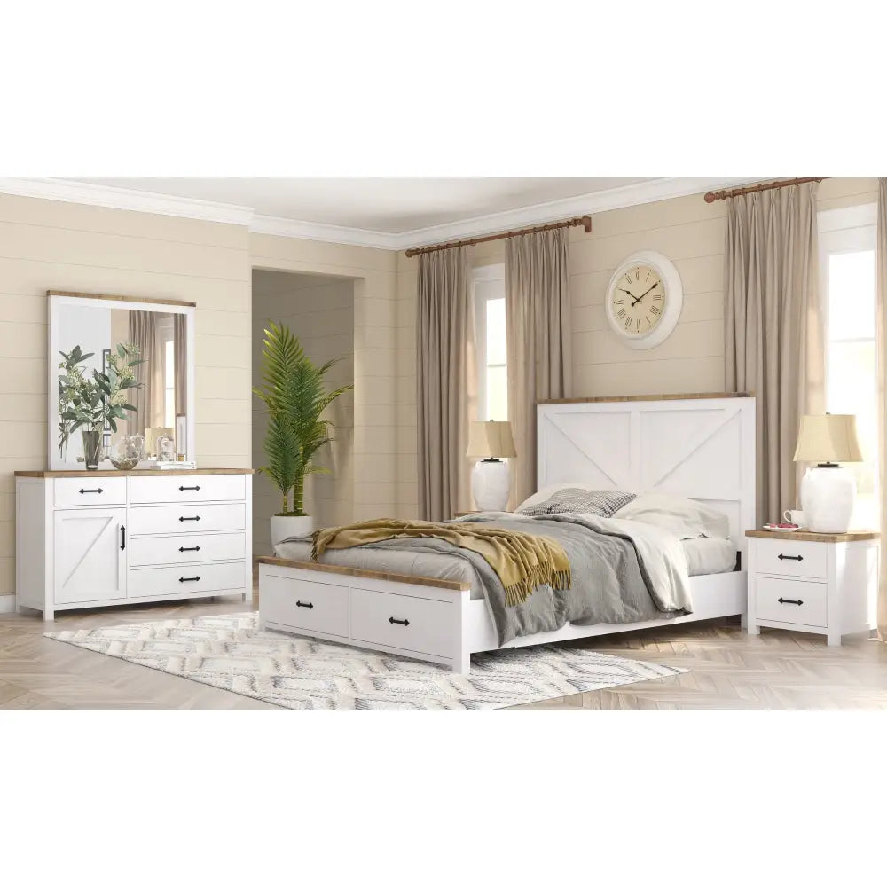Grandy Dresser Mirror Vanity Dressing Table Solid Wood Frame - White Brown - Furniture > Living Room