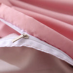 Gray And Pink Stitching Ultra-Soft Solid Color 4-Piece Bedding Set - Queen Size(Suitable for 2m bed) - Home & Garden >