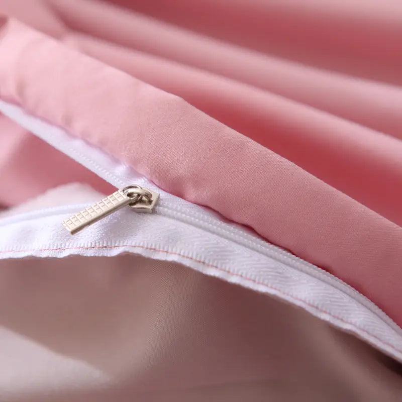Gray And Pink Stitching Ultra-Soft Solid Color 4-Piece Bedding Set - Queen Size(Suitable for 2m bed) - Home & Garden >