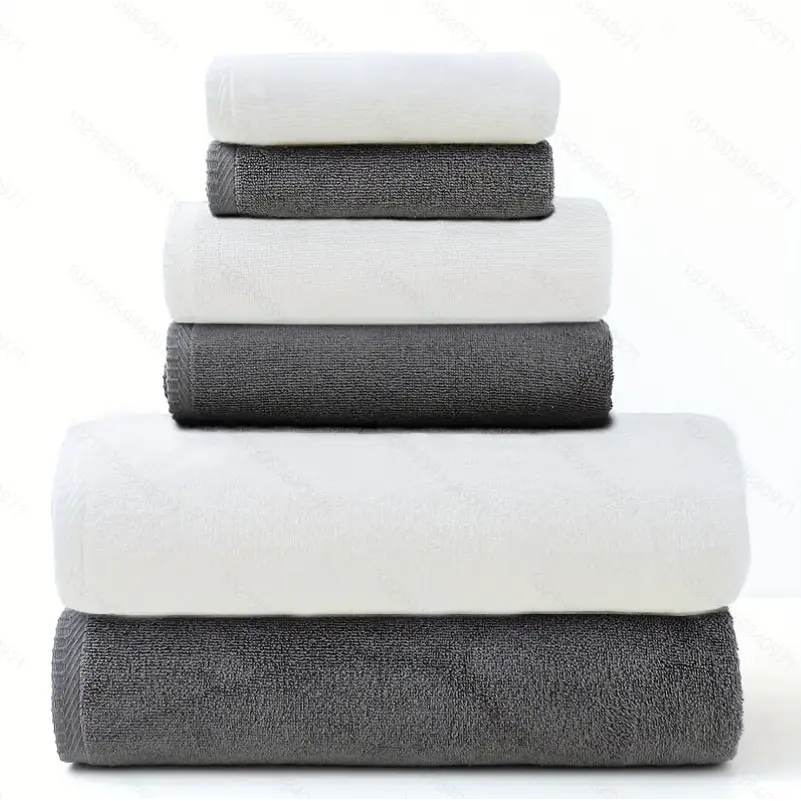Gray and White Premium Cotton Towel Set - 6 Pieces Soft & Absorbent Bath Towels for Adults - Home & Garden > Bathroom