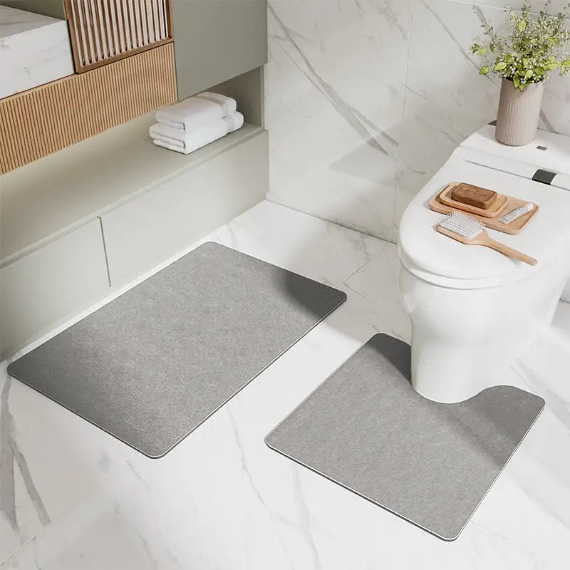 Gray Bathroom Floor Mat Set - U-Shaped Toilet Mat 50*50cm & Rectangular 40x60cm Mat for Bathroom - Home & Garden >