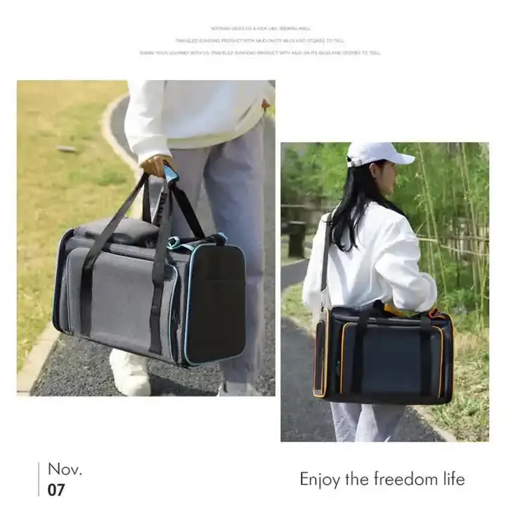 Gray Blue Foldable Portable Pet Carrier Bag - Large Capacity Travel Backpack for Cats and Small Dogs Expandable Car Pet