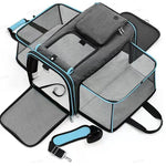 Gray Blue Foldable Portable Pet Carrier Bag - Large Capacity Travel Backpack for Cats and Small Dogs Expandable Car Pet