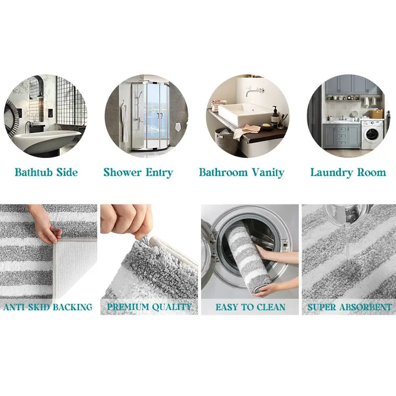 Gray gradient Absorbent Striped Bathroom Rug - Non-Slip Bath Mat for Bathroom Toilet & Shower Room Entrance 60x90cm