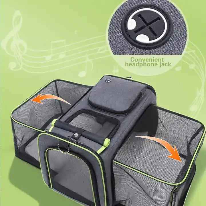 Gray Green Foldable Portable Pet Carrier Bag - Large Capacity Travel Backpack for Cats and Small Dogs Expandable Car