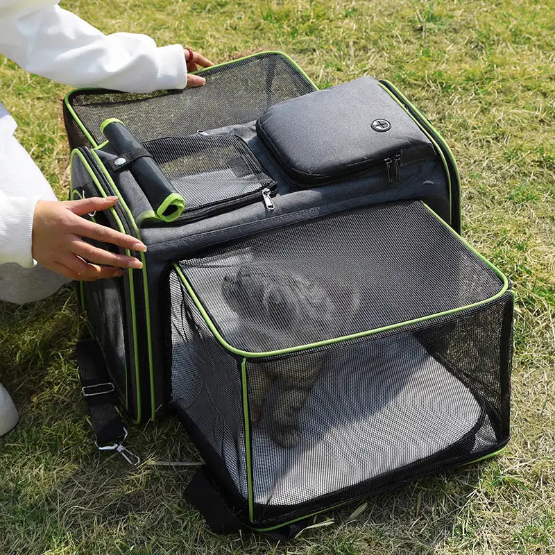 Gray Green Foldable Portable Pet Carrier Bag - Large Capacity Travel Backpack for Cats and Small Dogs Expandable Car