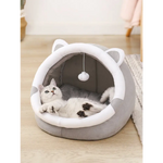 Gray Half-Enclosed Cat Bed - Soft Short Velvet Fabric with Sponge + PP Cotton Filling M Size (35x35x30cm) - Pet Care >