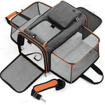 Gray Orange Foldable Portable Pet Carrier Bag - Large Capacity Travel Backpack for Cats and Small Dogs Expandable Car
