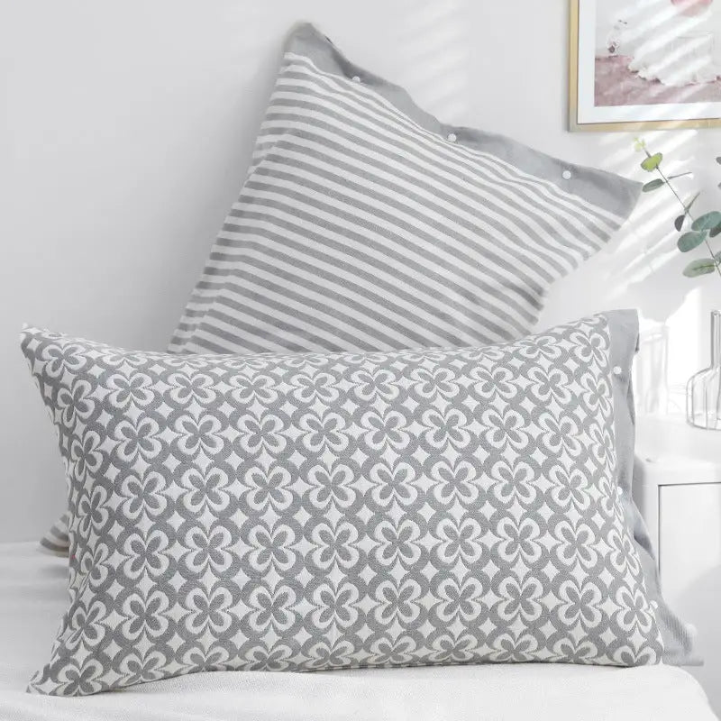 Gray petals Snap-On Cotton Gauze Pillowcase Set - Full Coverage Non-Slip Easy Closure (One pair without pillow core)