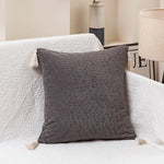 Gray Set of 2 Textured Velvet Throw Pillow Covers with Tassels - Decorative Square Cushions 45*45cm - Home & Garden >