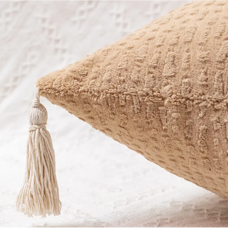 Gray Set of 2 Textured Velvet Throw Pillow Covers with Tassels - Decorative Square Cushions 45*45cm - Home & Garden >