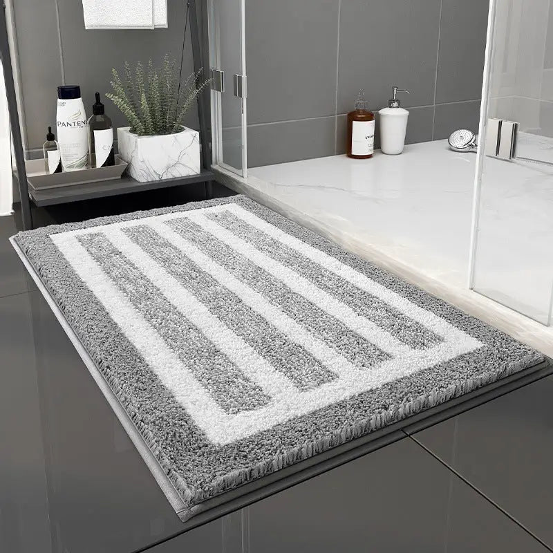 Gray Stripes Absorbent Striped Bathroom Rug - Non-Slip Bath Mat for Bathroom Toilet & Shower Room Entrance 60x90cm