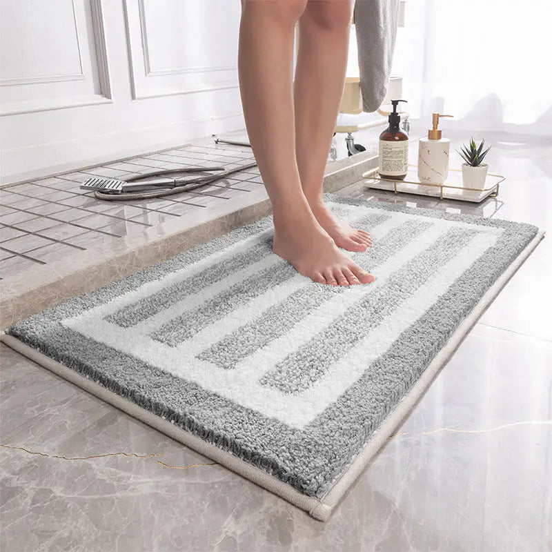 Gray Stripes Absorbent Striped Bathroom Rug - Non-Slip Bath Mat for Bathroom Toilet & Shower Room Entrance 60x90cm