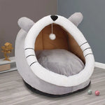 Gray Totoro Half-Enclosed Cat Bed - Soft Short Velvet Fabric with Sponge + PP Cotton Filling M Size (35x35x30cm) - Pet